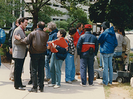 Dennis Farina and crew hashing out the next scene. Dennis Farina and crew hashing out the next scene.